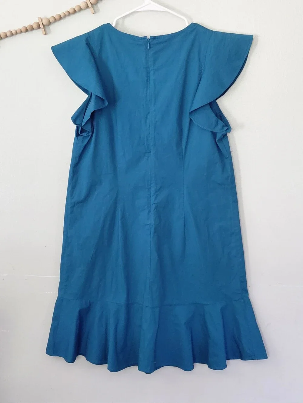 J. Crew Mercantile Teal Blue Flutter Sleeve Ruffle Hem Shift Dress NWOT Size 6